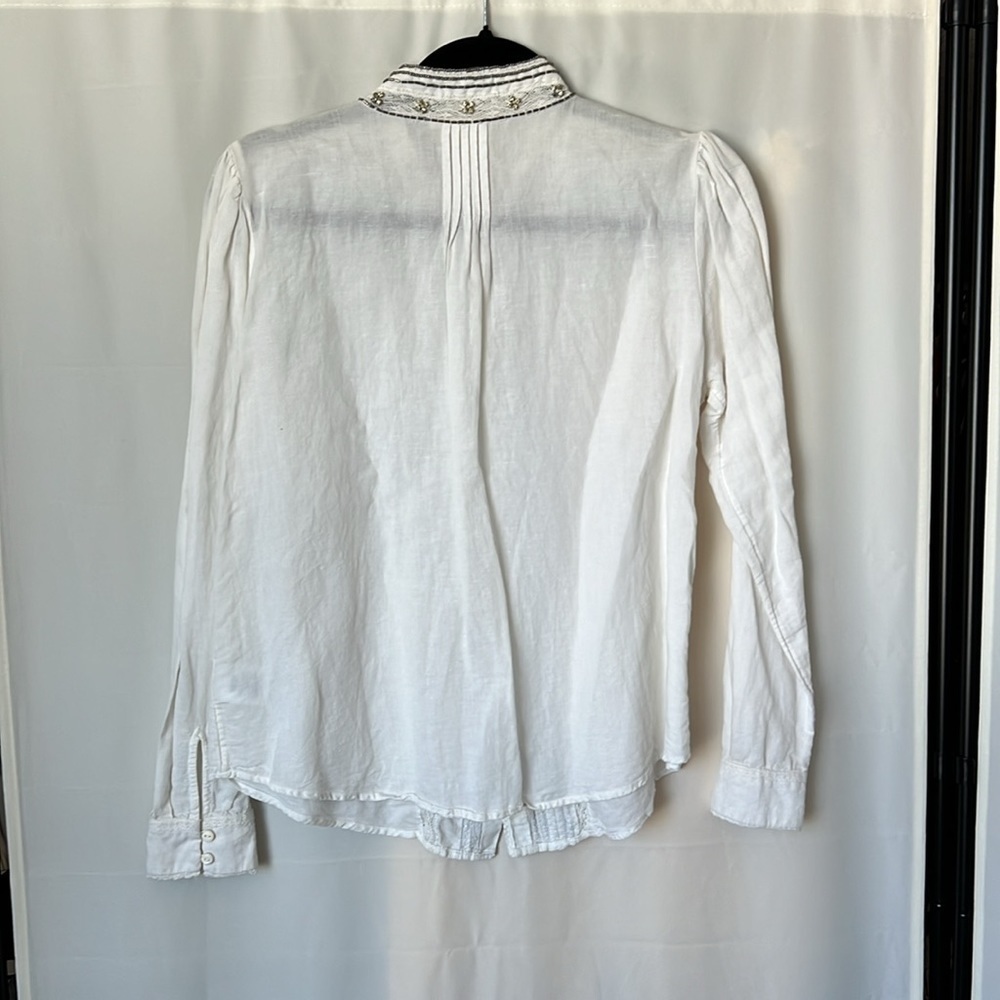 Floreat Anthropologie Rhinestone and Lace Button Down Linen Shirt - Picture 6 of 11